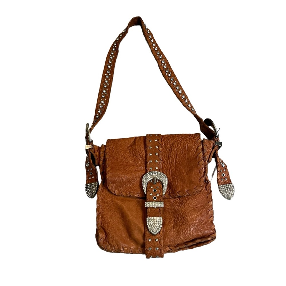 Charm and Luck Leather Rhinestone and Studded Shoulder Bag.